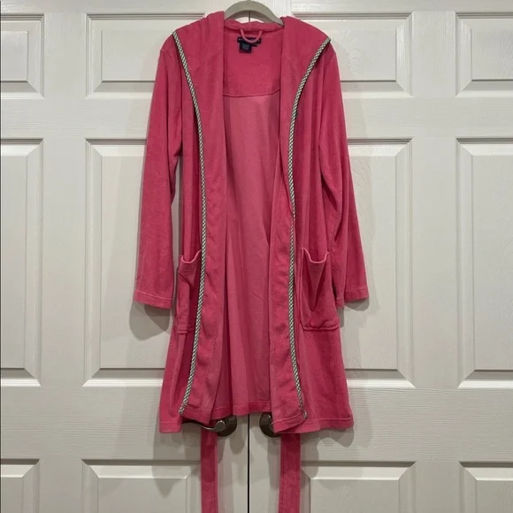 RALPH LAUREN Terry Cloth Bathrobe Hot Pink Green Gingham Womens Size XS Small - Picture 3 of 9